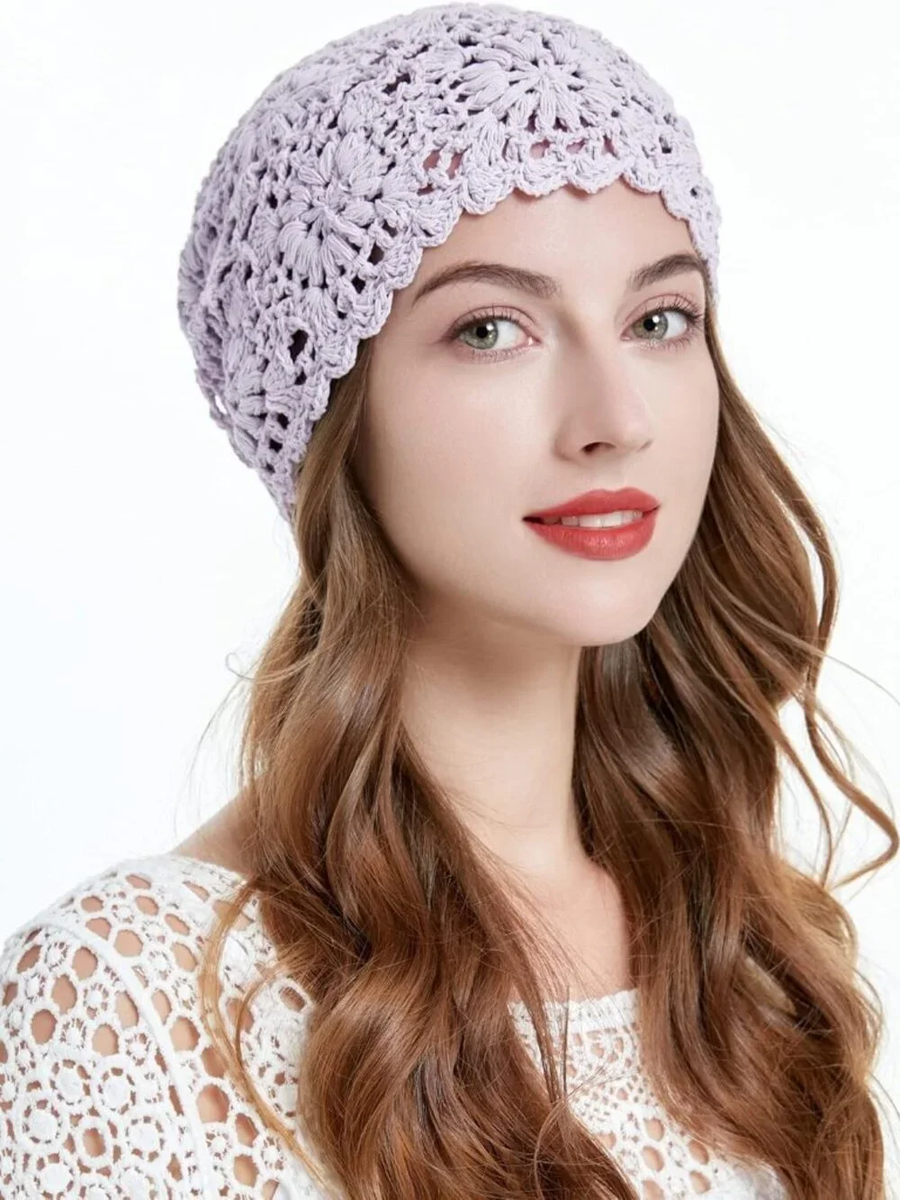 Women's Cotton Crochet Slouchy Beanie Hat Knit Summer Skull Cap Solid Purple